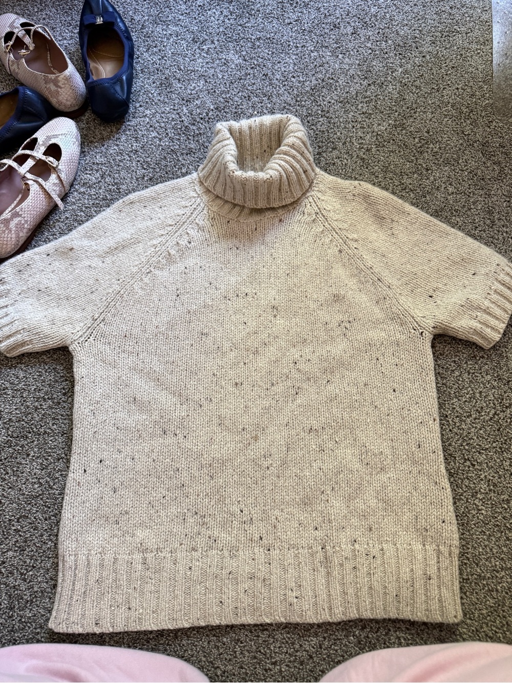 Saks Fifth Avenue Cream Speckled Short-Sleeve Turtleneck Sweater